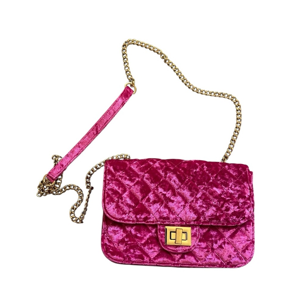 (Forever 21) Pink Crushed Velvet Quilted Crossbody Bag